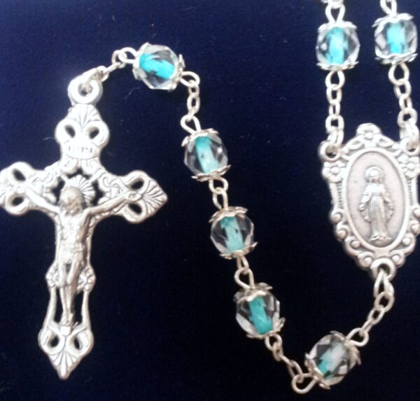 Clear Beads with Turquoise Center Rosary